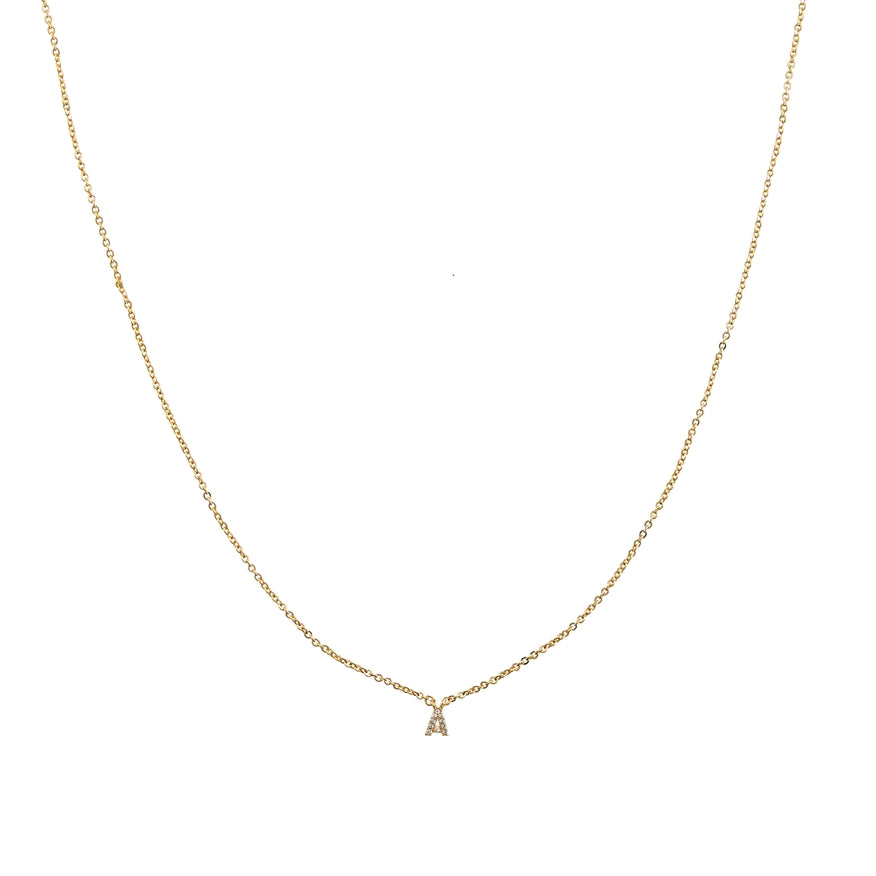 Gold Shiny A Initial Necklace - Water Resistant