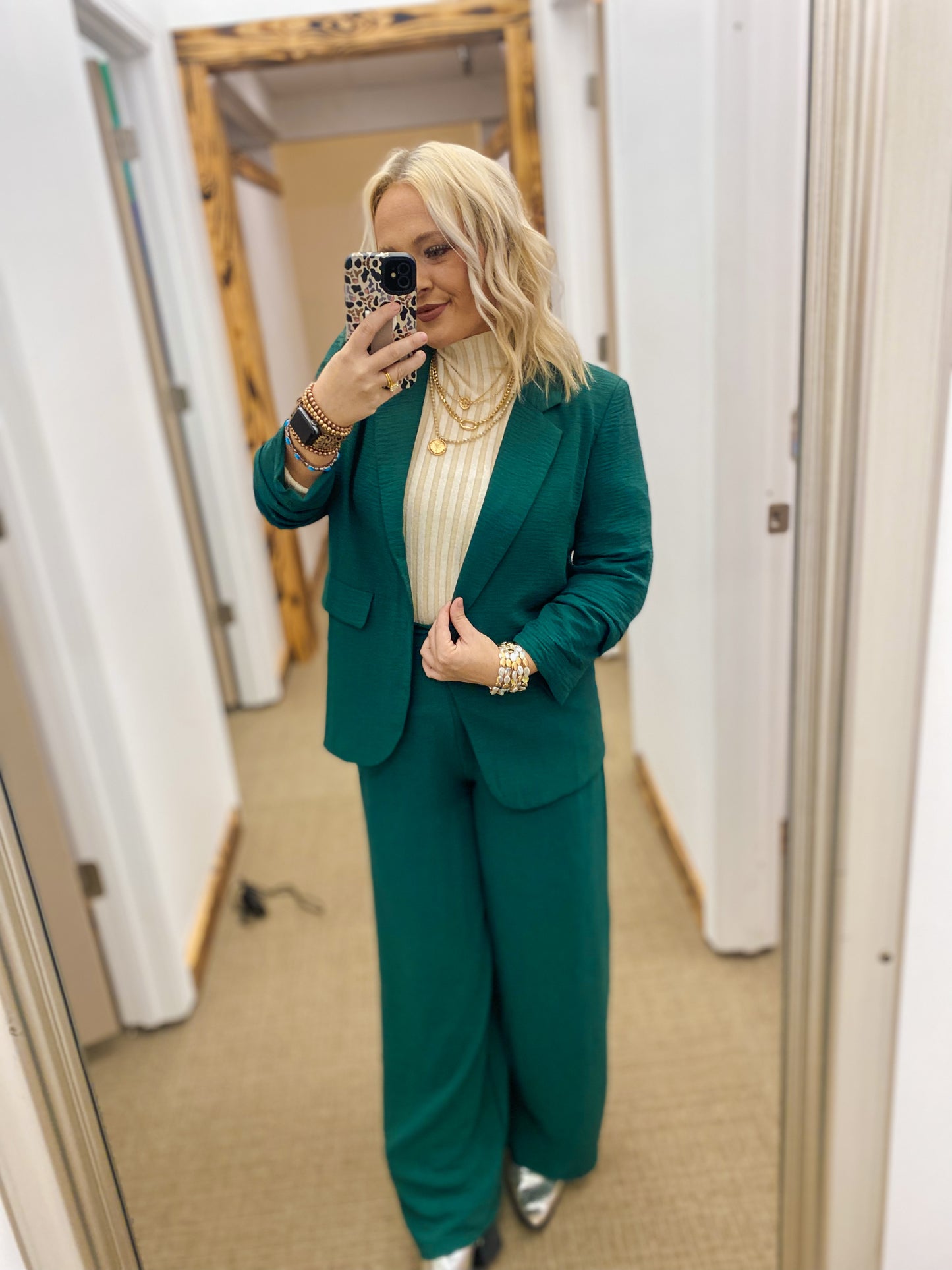 Business Woman Blazer Black & Emerald Green