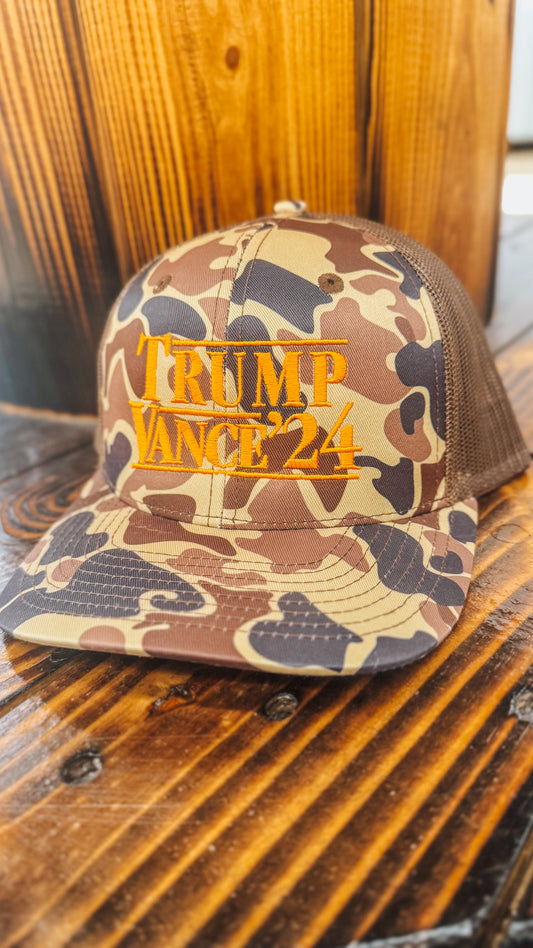 Old School Camo Trump Vance 24 Light Brown Hat