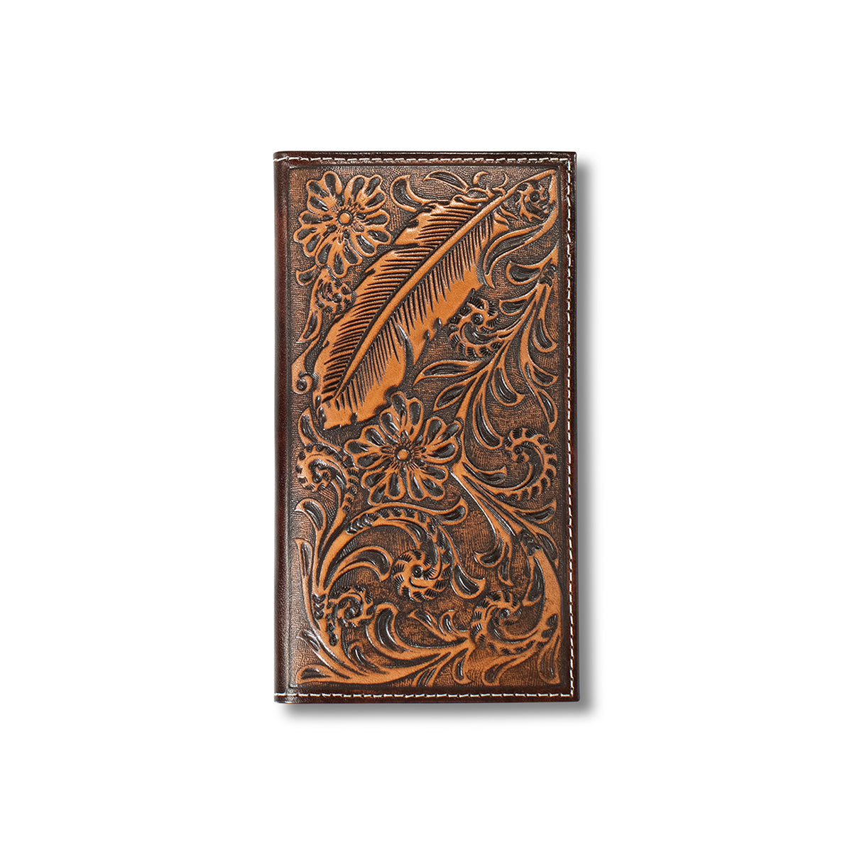 ARIAT MENS FEATHER EMBOSSED LEATHER RODEO WALLET