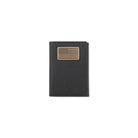 A black leather wallet with a rectangular tan leather American flag patch on the front, shown against a plain white background.