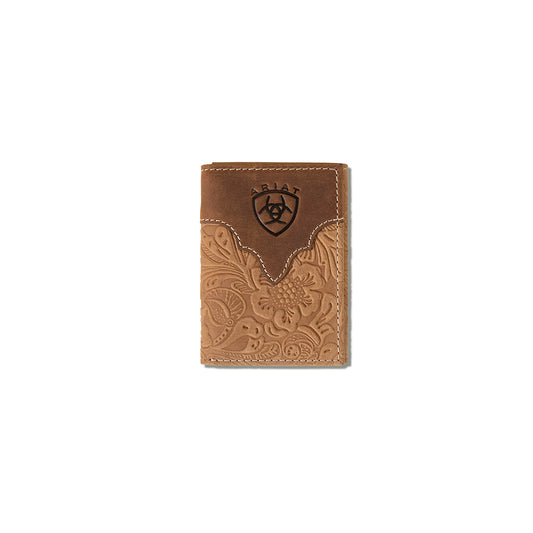 Ariat Floral Embossed Brown Trifold Wallet