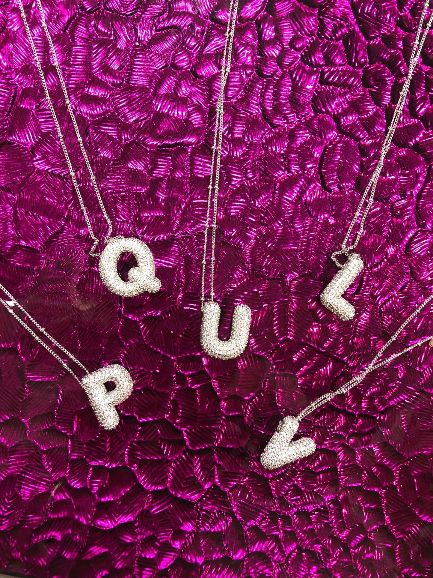 Silver Rhinestone Initial Bubble Letter Q Necklace