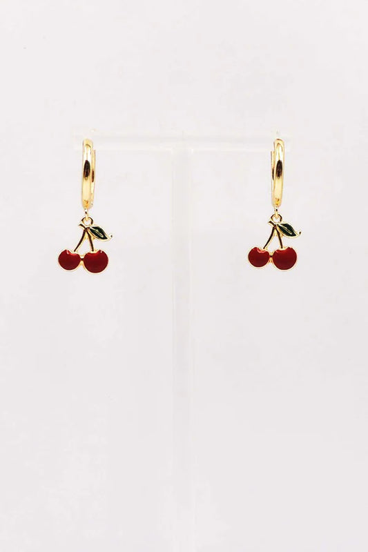 Gold Cherry Huggie Hoop Earrings