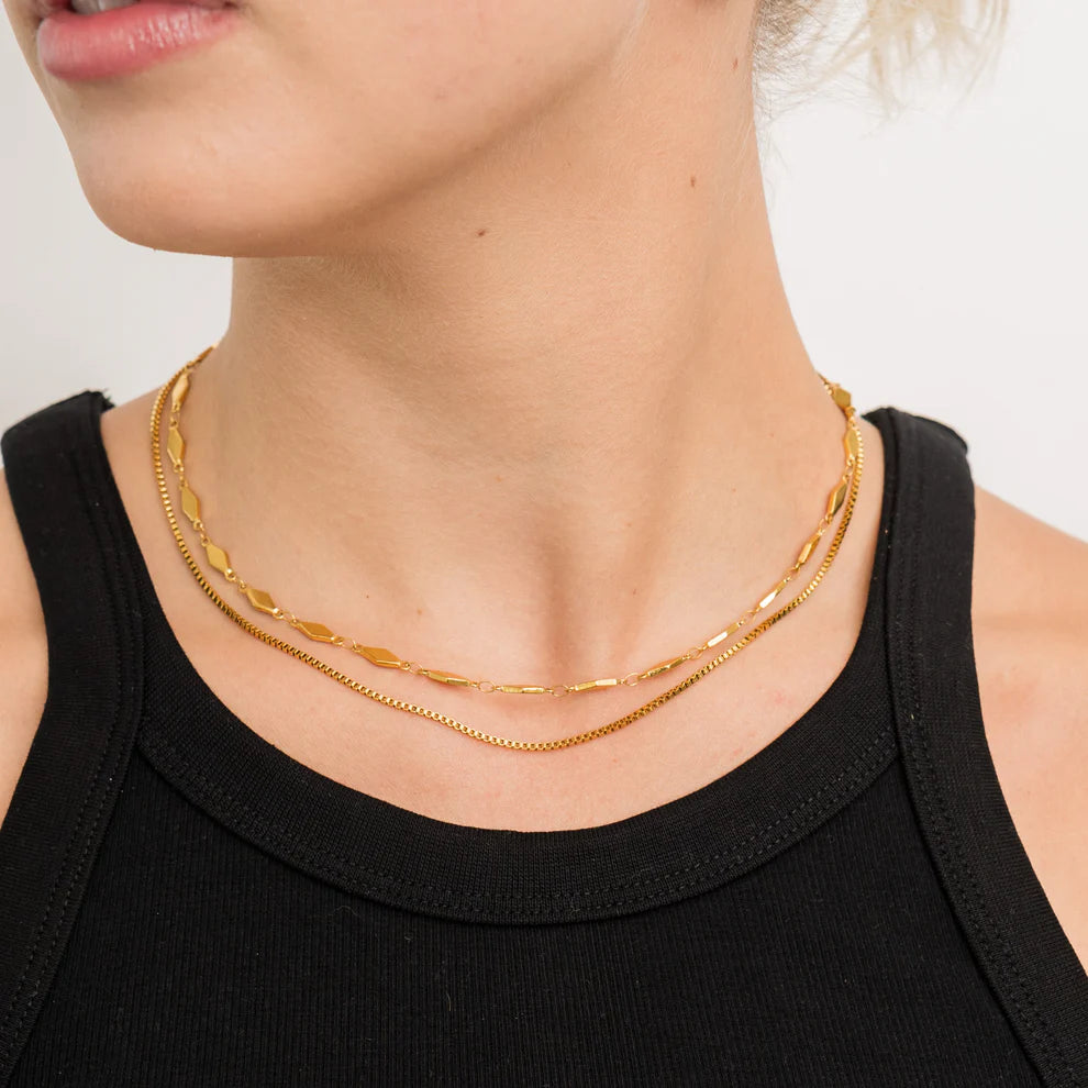 Gold Box Chain Layered Necklace - Waterproof