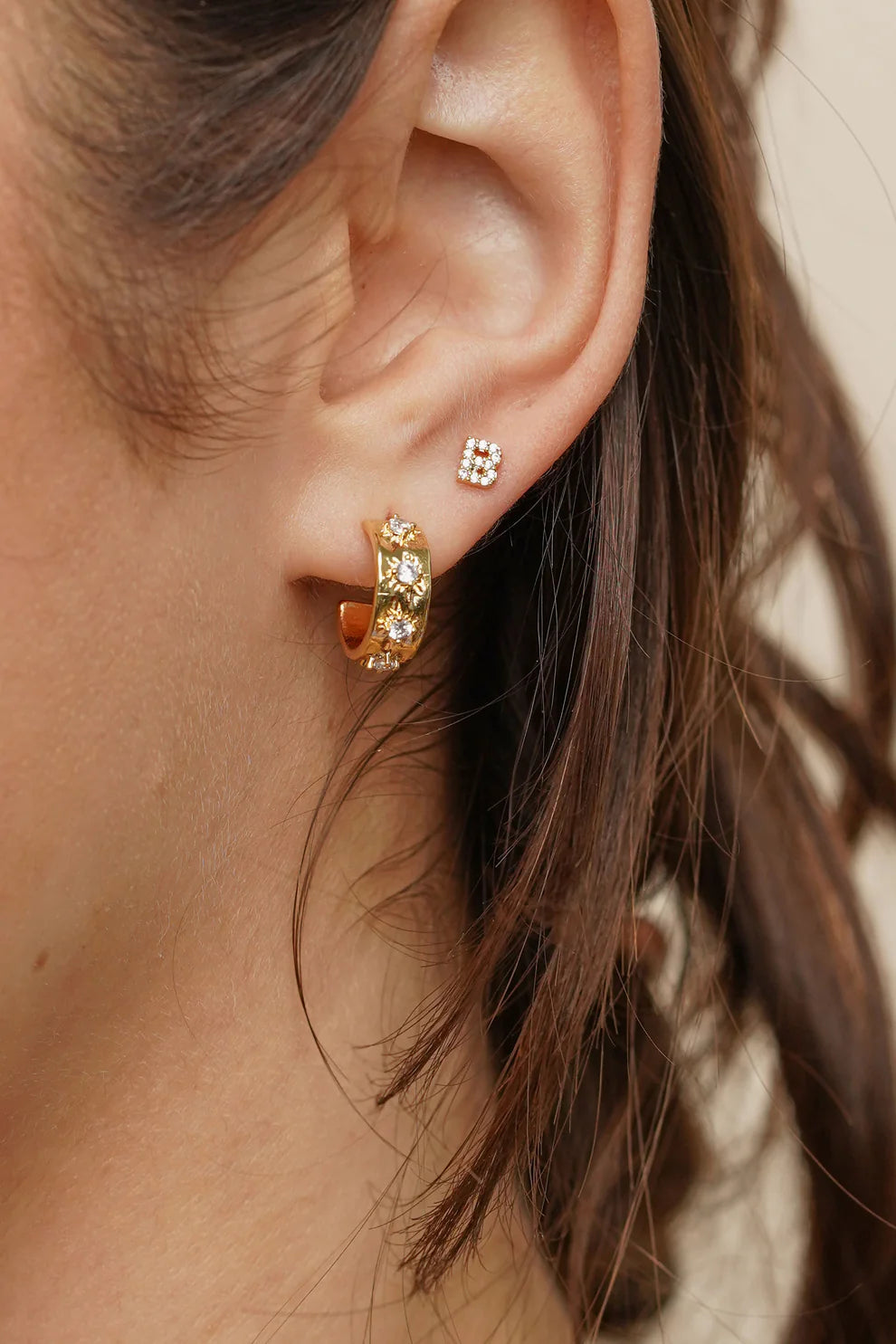 Gold Shiny Stars Hoops - Water Resistant