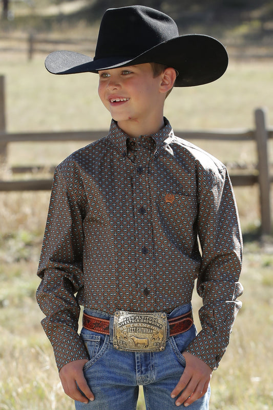 Cinch Boys Geometric Print Western Shirt