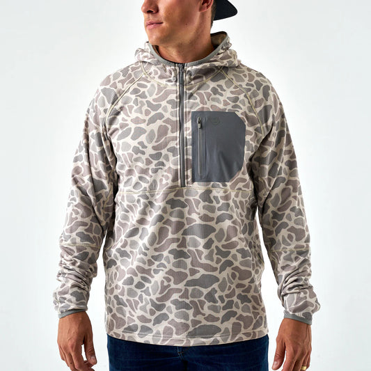 Burlebo Men's Classic Deer Camo Blaze Tech Quarter Zip Pullover