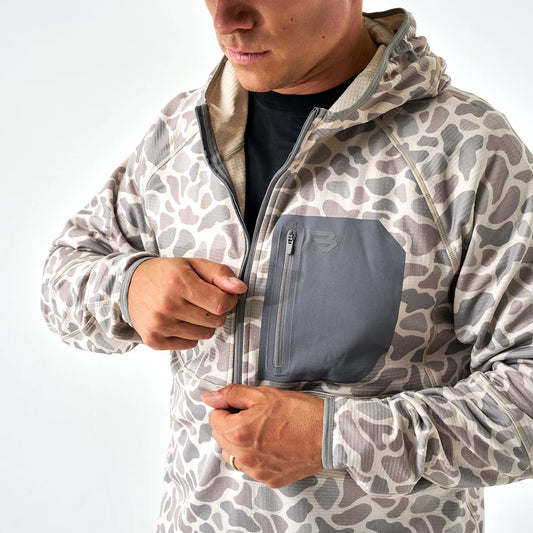 Burlebo Men's Classic Deer Camo Blaze Tech Quarter Zip Pullover