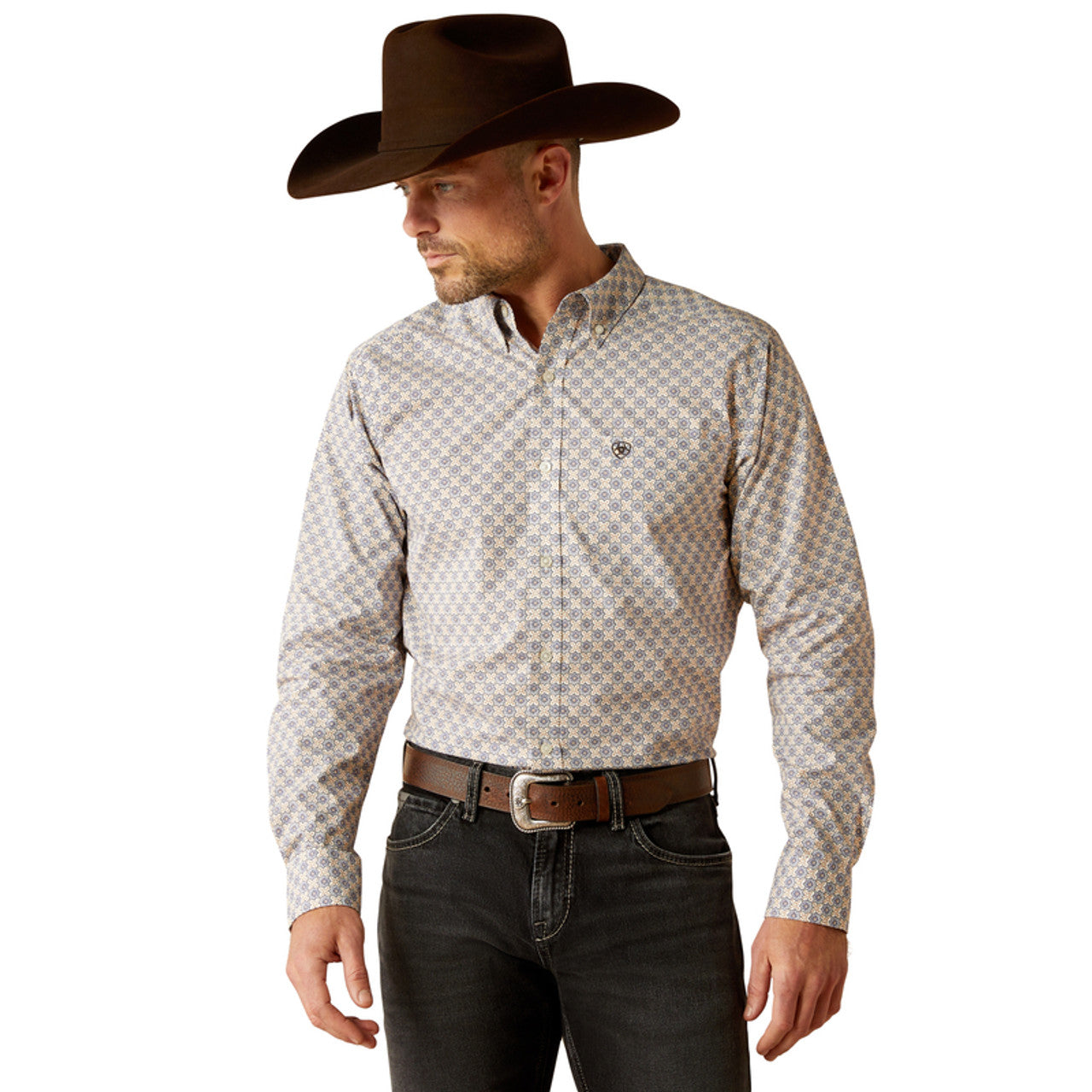 ARIAT CARIO GREY BLUE FITTED PRINT - MENS SHIRT