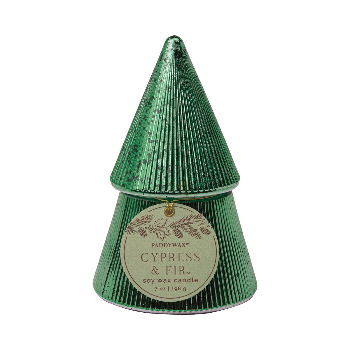 Paddywax Cypress & Fir 7oz Ribbed Mercury Stacked Tree Candle with Lid