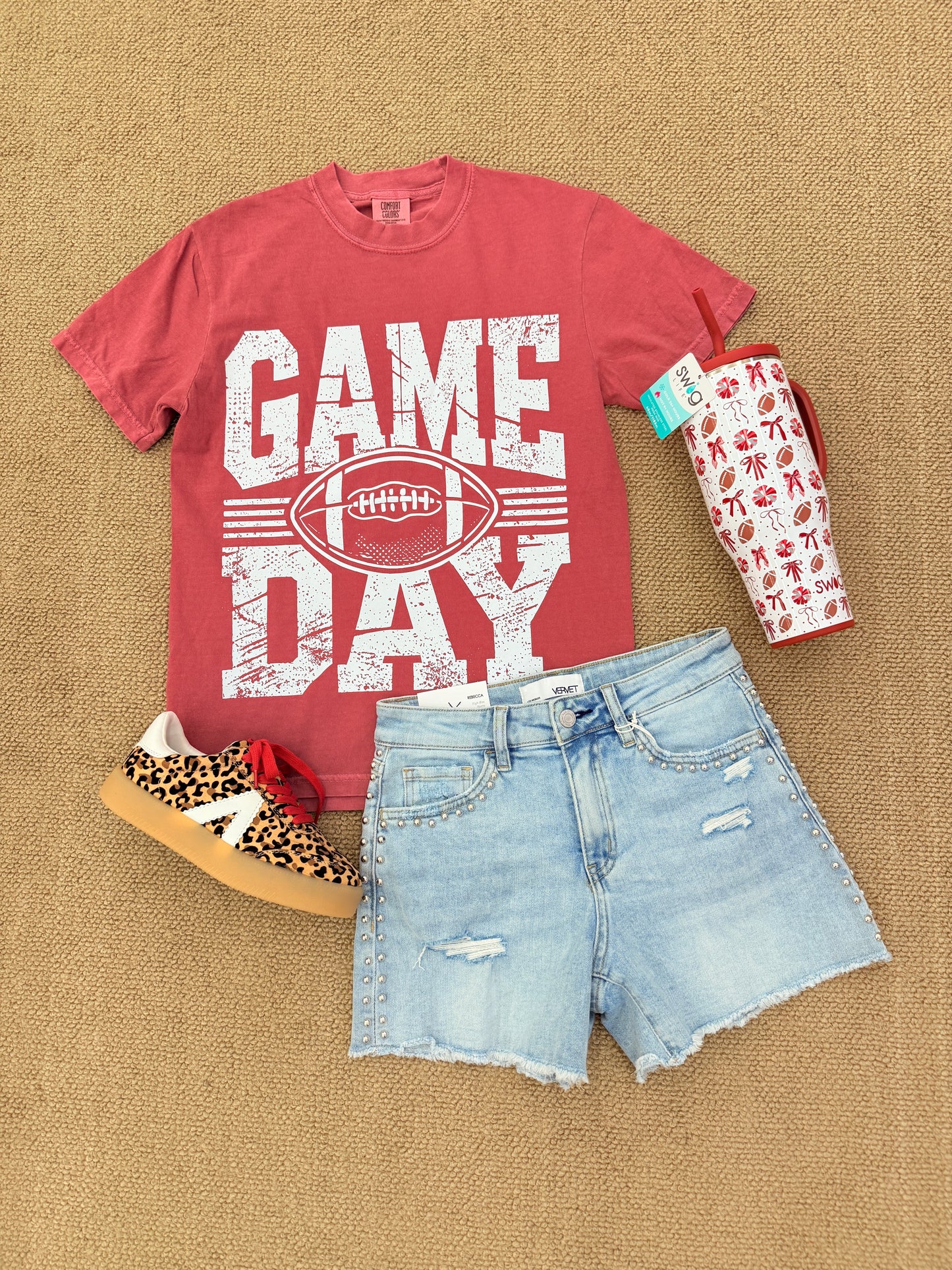 Game Day Football Brick Red Graphic Tee