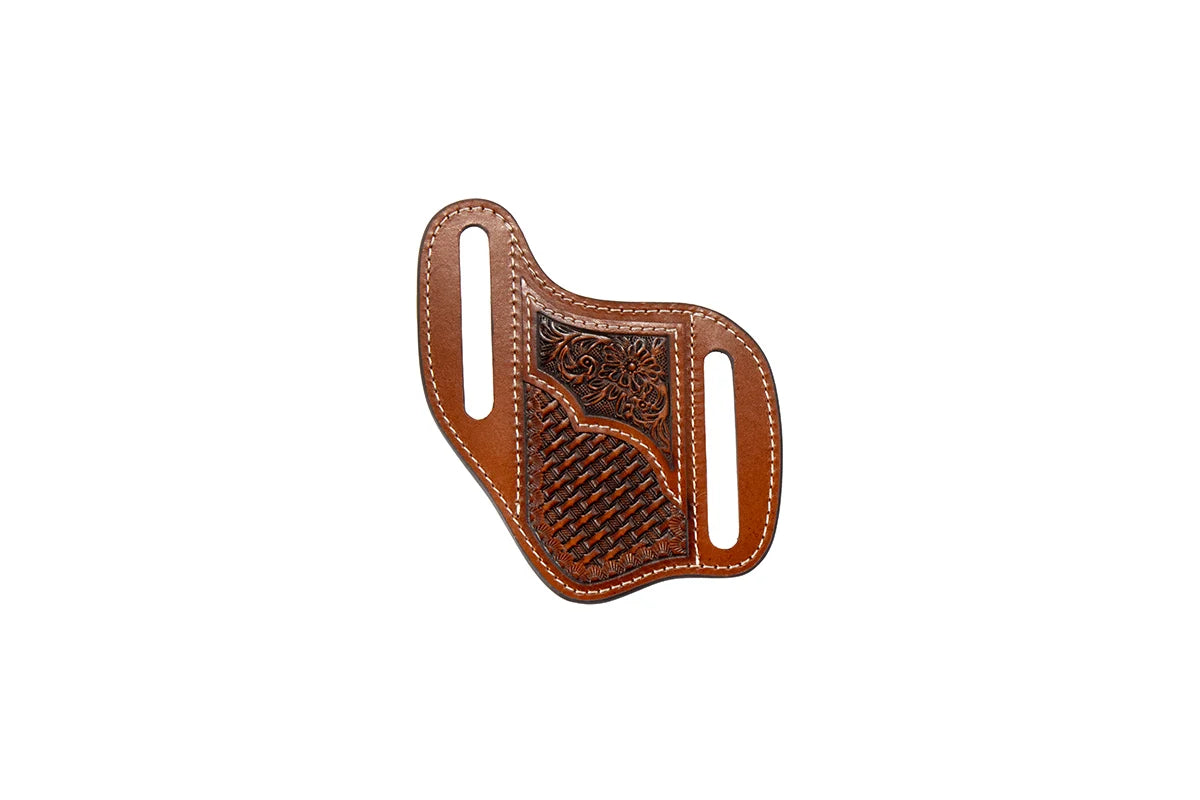 3D Tan Floral and Basket Weave Leather Knife Sheath