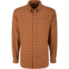 Drake men's Autumn flannel shirt in burnt red and tan check, front view