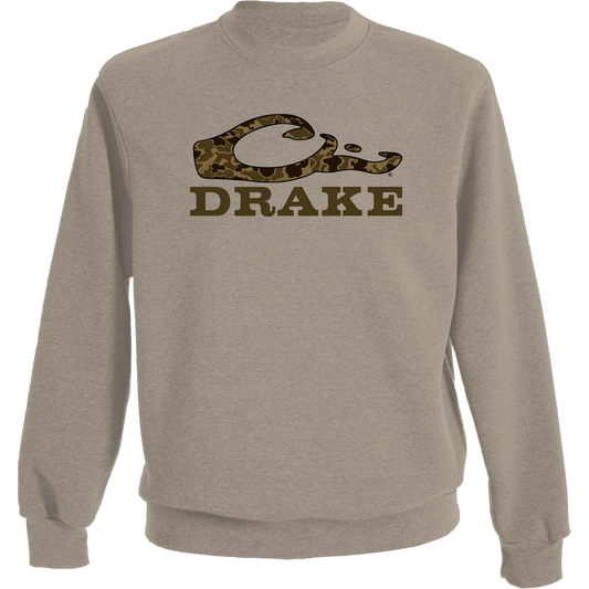 Drake Men's Old School Island Fossil Heather Graphic Crew Sweatshirt