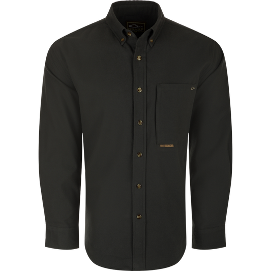 Autumn Rushed Twill Solid Long Solid Sleeve Shirt- Dark Shadow Grey