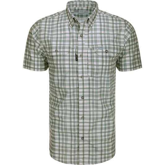 Drake Hunter Creek Window Pane Plaid Short Sleeve Shirt- Kalamata Olive