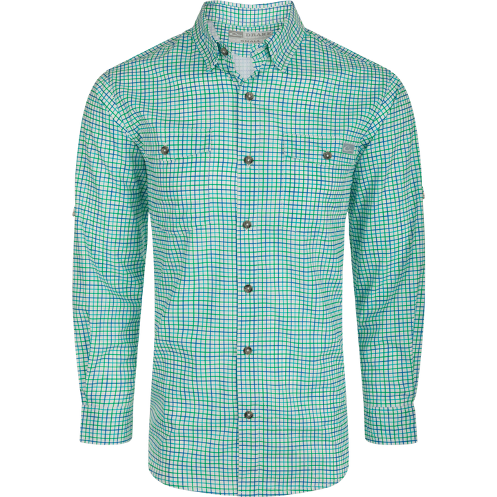 Drake Frat Tattersall Long Sleeve Shirt- Ceramic Teal