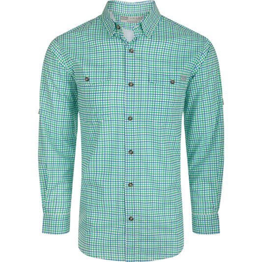 Drake Frat Tattersall Long Sleeve Shirt- Ceramic Teal