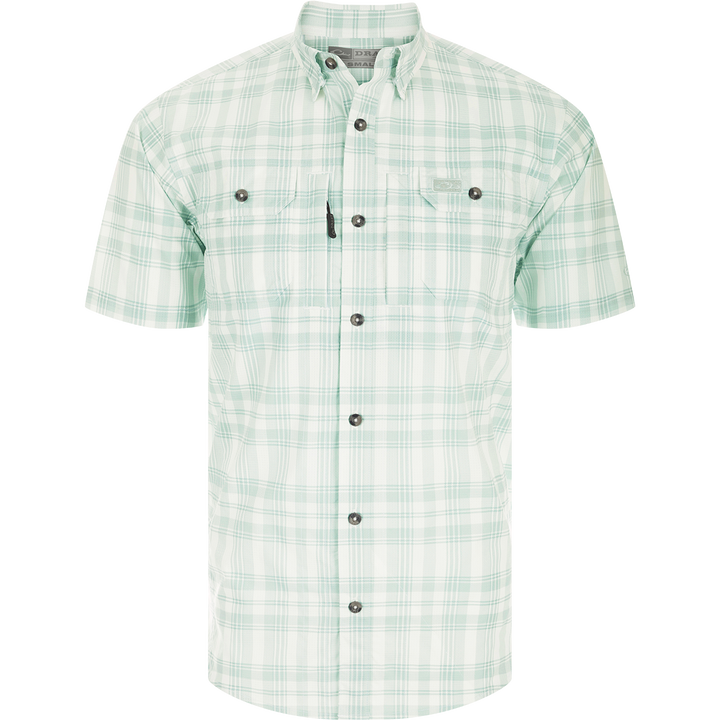 Frat Faded Plaid Button Down Short Sleeve Shirt