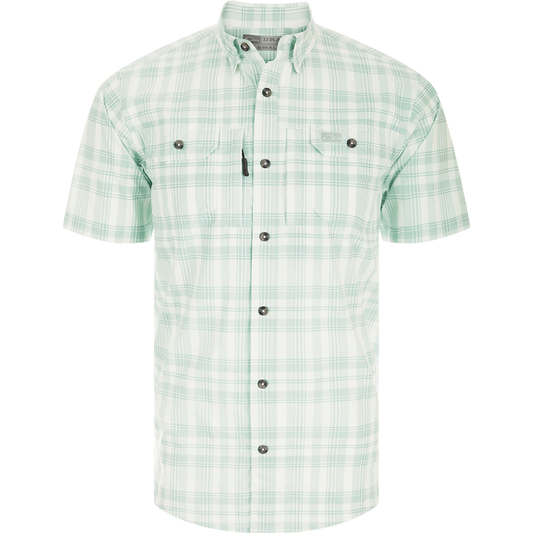 Frat Faded Plaid Button Down Short Sleeve Shirt