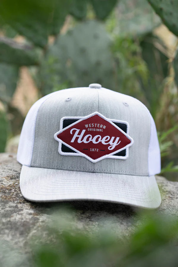 Hooey Diamond Grey & White With Black & Maroon Patch Hat