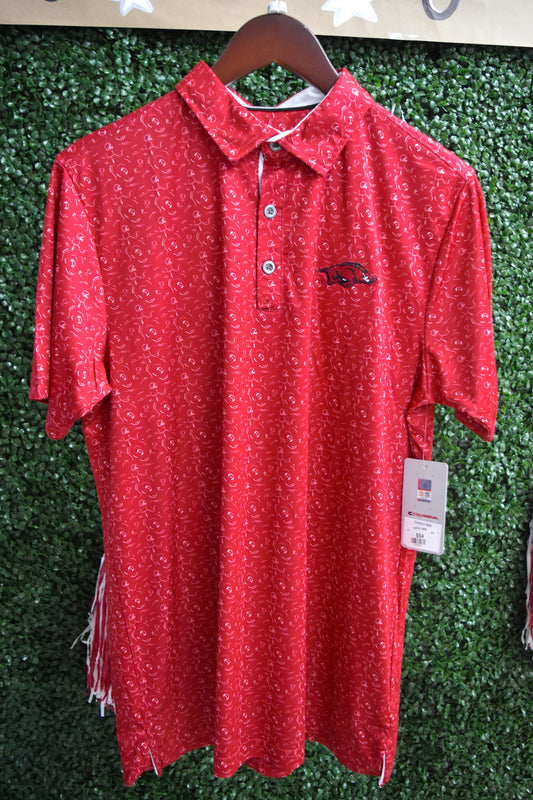 Men's Red Football Print Polo