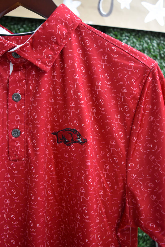 Men's Red Football Print Polo