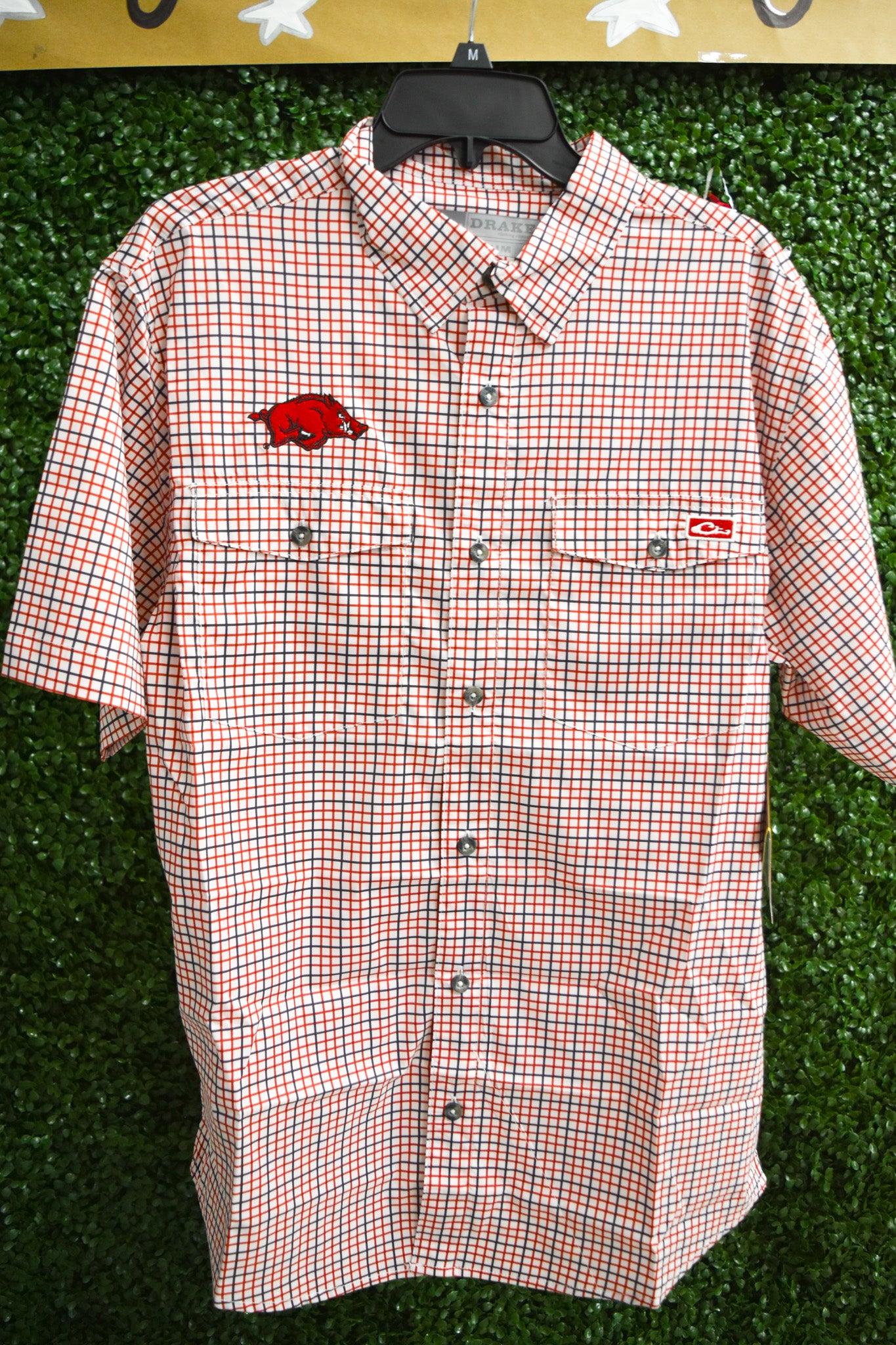 Drake Arkansas Frat Tattersall Short Cardinal Sleeve Shirt