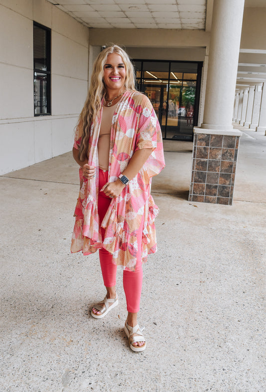 No Stopping Her Pink Pattern Kimono