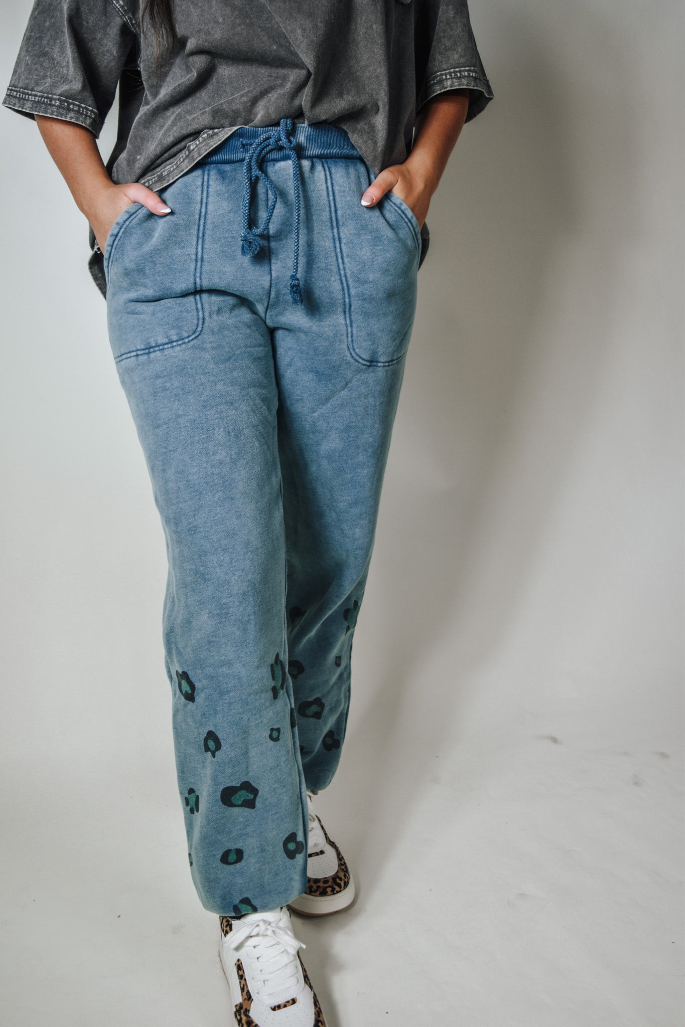 Warming Touch Dusty Teal Leopard Joggers