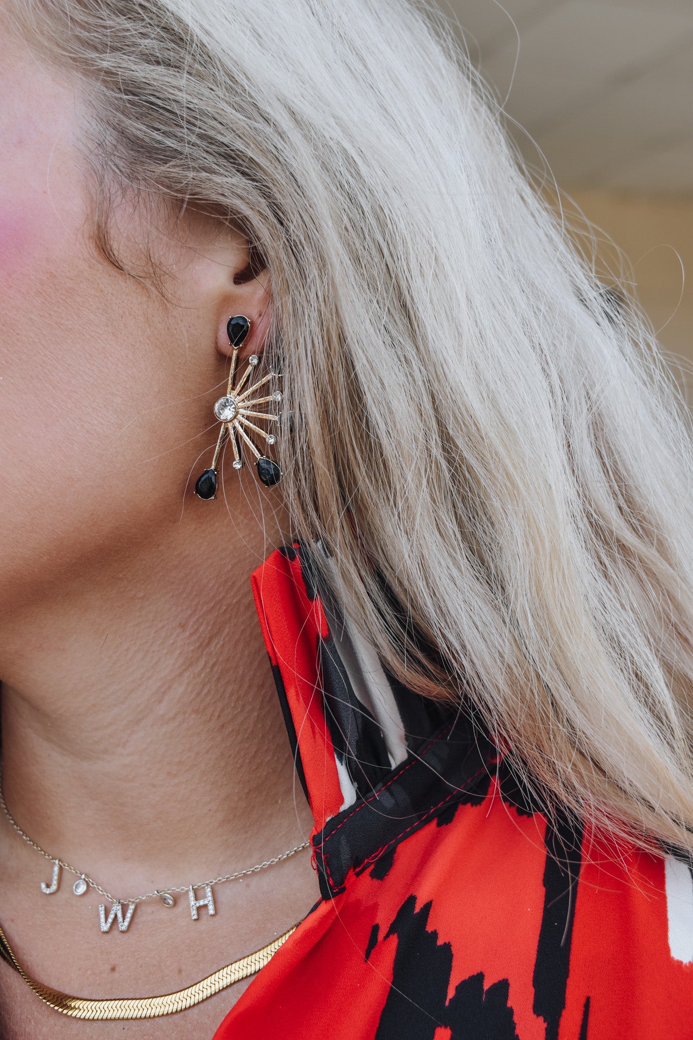 Gold and Black Crystal Spiked Stud 1.5" Earring