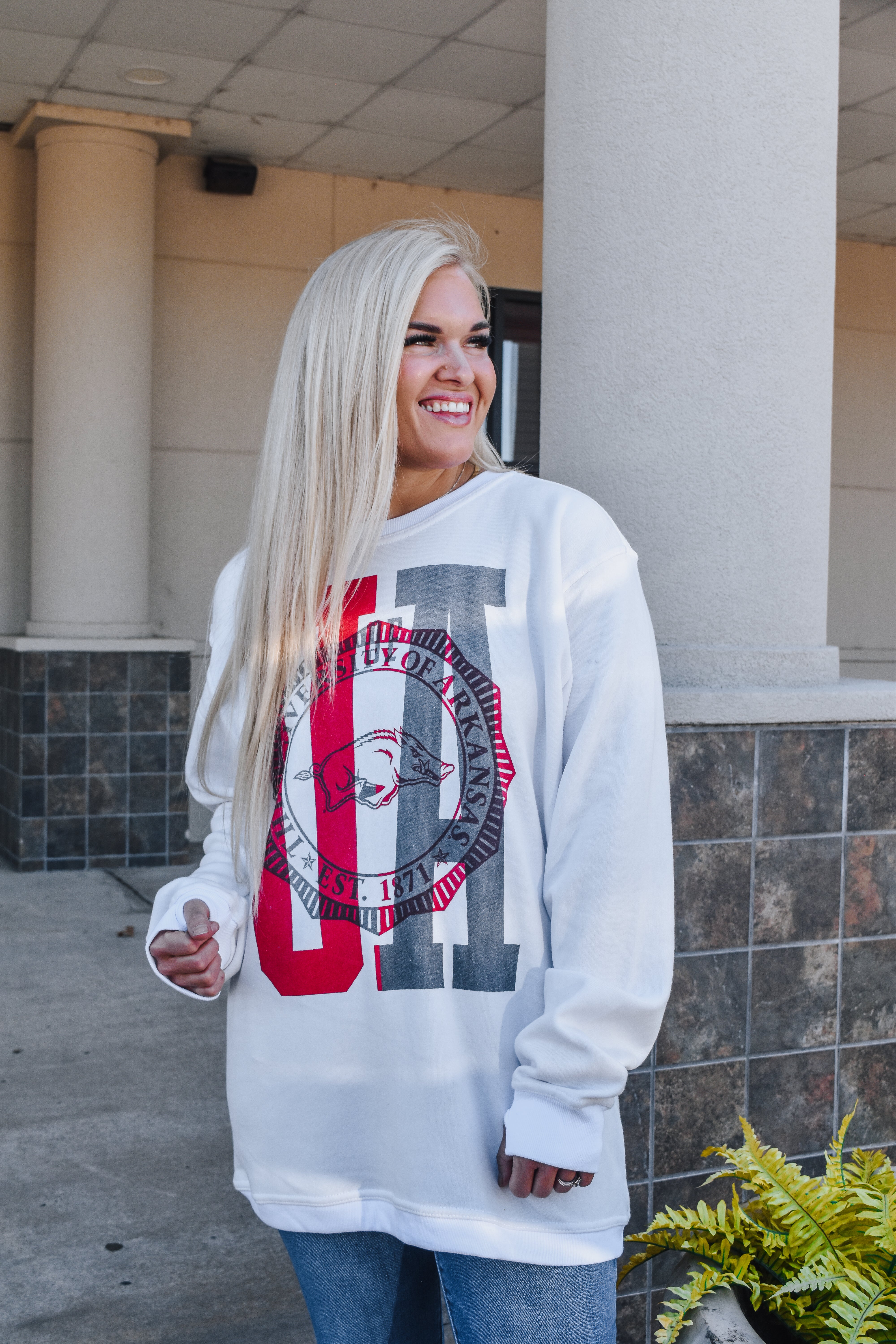 University Of Arkansas White Hog Sweatshirt Dales Clothing Inc