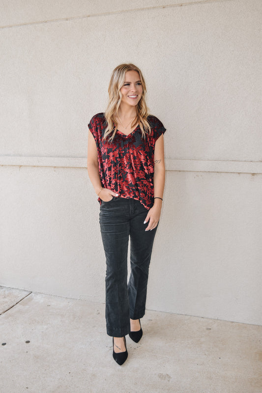 Fell In Love Red & Black Floral Blouse