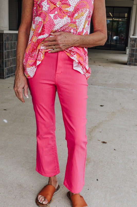 Help Me Out Fiery Coral Pink YMI Crop Flare Jeans