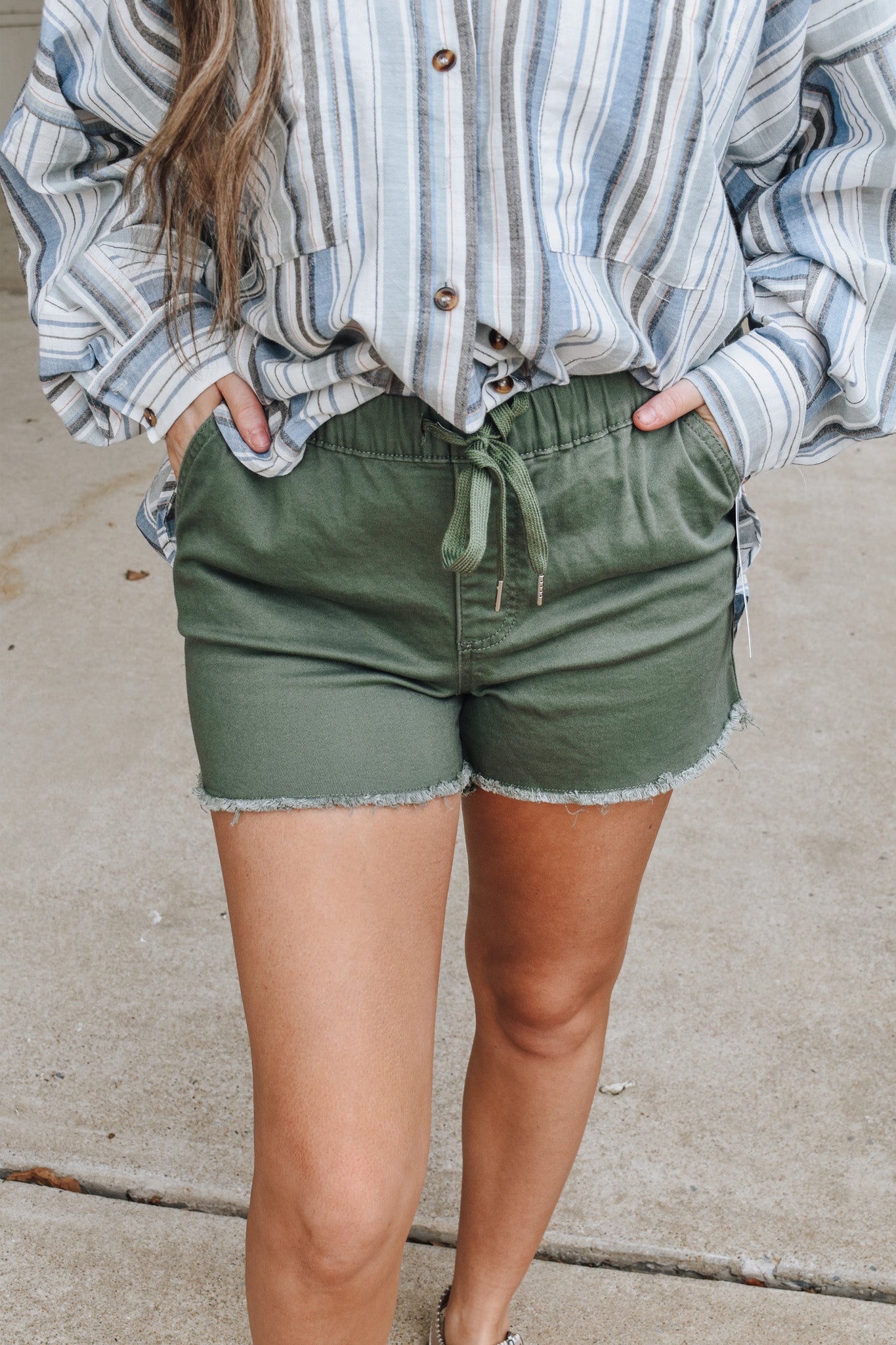 Take It Personal Frayed Hem Pull On Shorts - 2 Colors