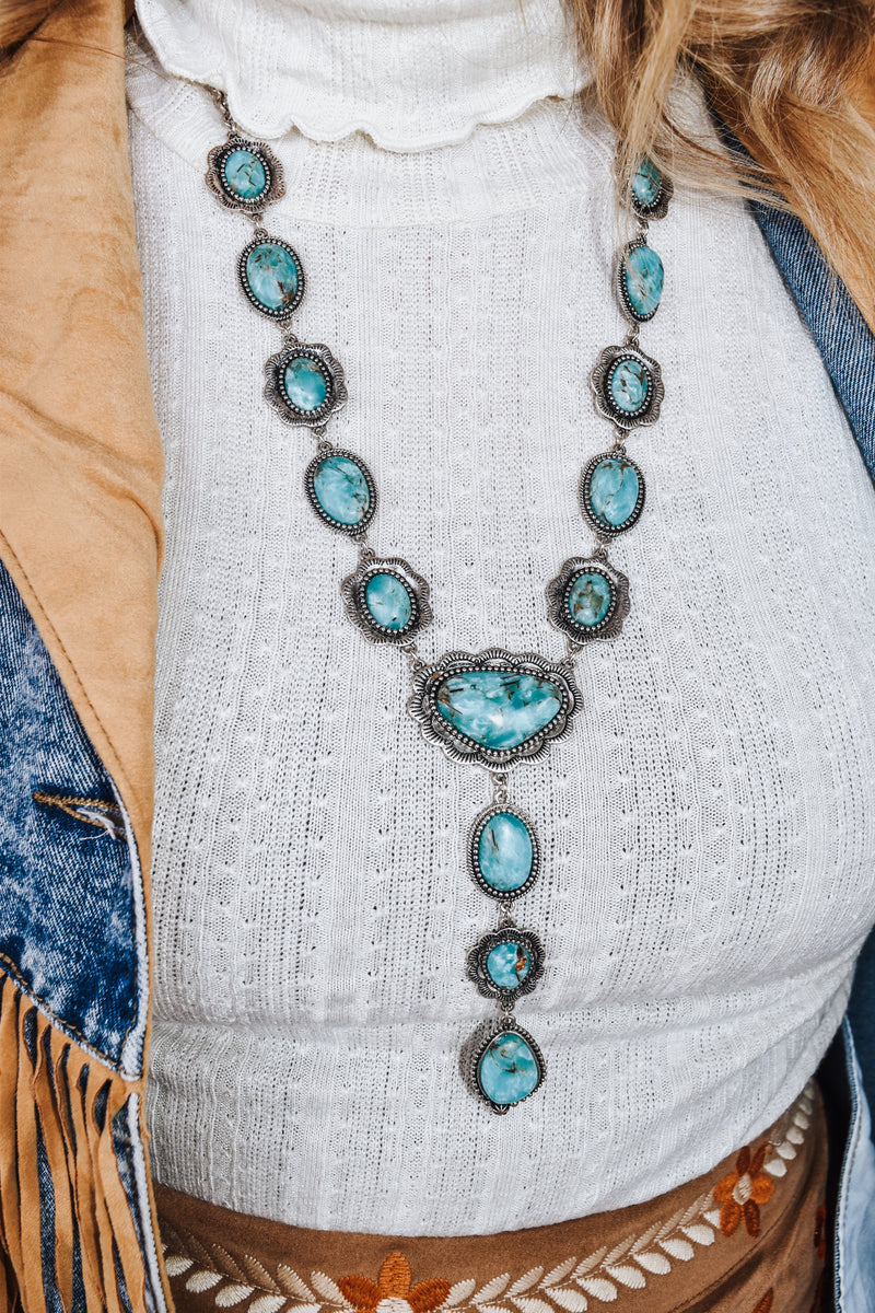 Silver Turquoise Necklace & Earring Set