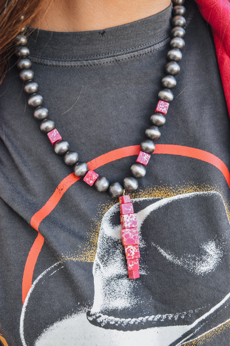 Native Peal with Red Stone Necklace