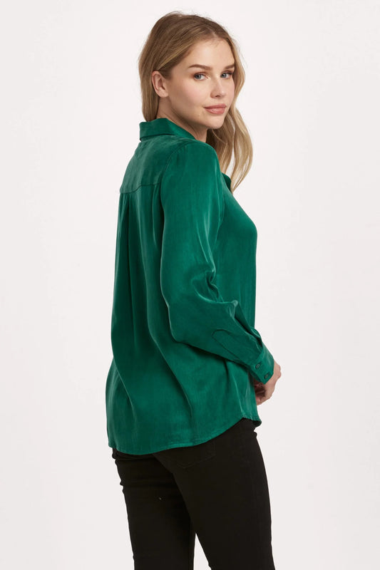 Birdie Deep Emerald Button Up Blouse