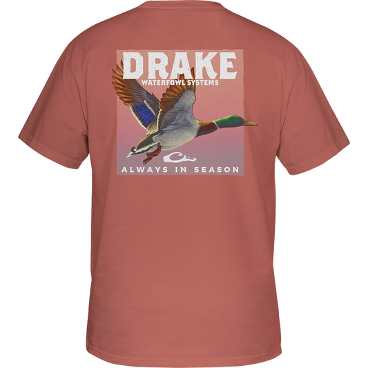 Drake Youth Mallard In Flight T-Shirt- Coral