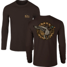 Drake Circle Mallard long sleeve tee in dark brown, front pocket logo and back mallard graphic