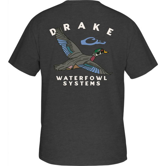 Drake Dark Shadow Heather Retro Wood Duck T-Shirt