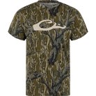 Drake men's camo graphic logo tee in Treestand camo with tan duck logo, front