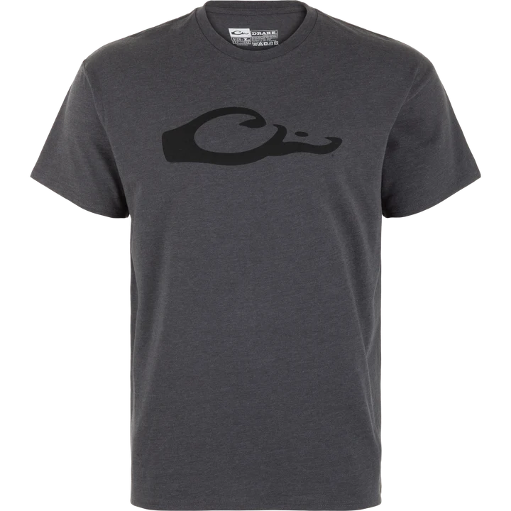 Drake men's charcoal graphic logo tee with black duck logo, front