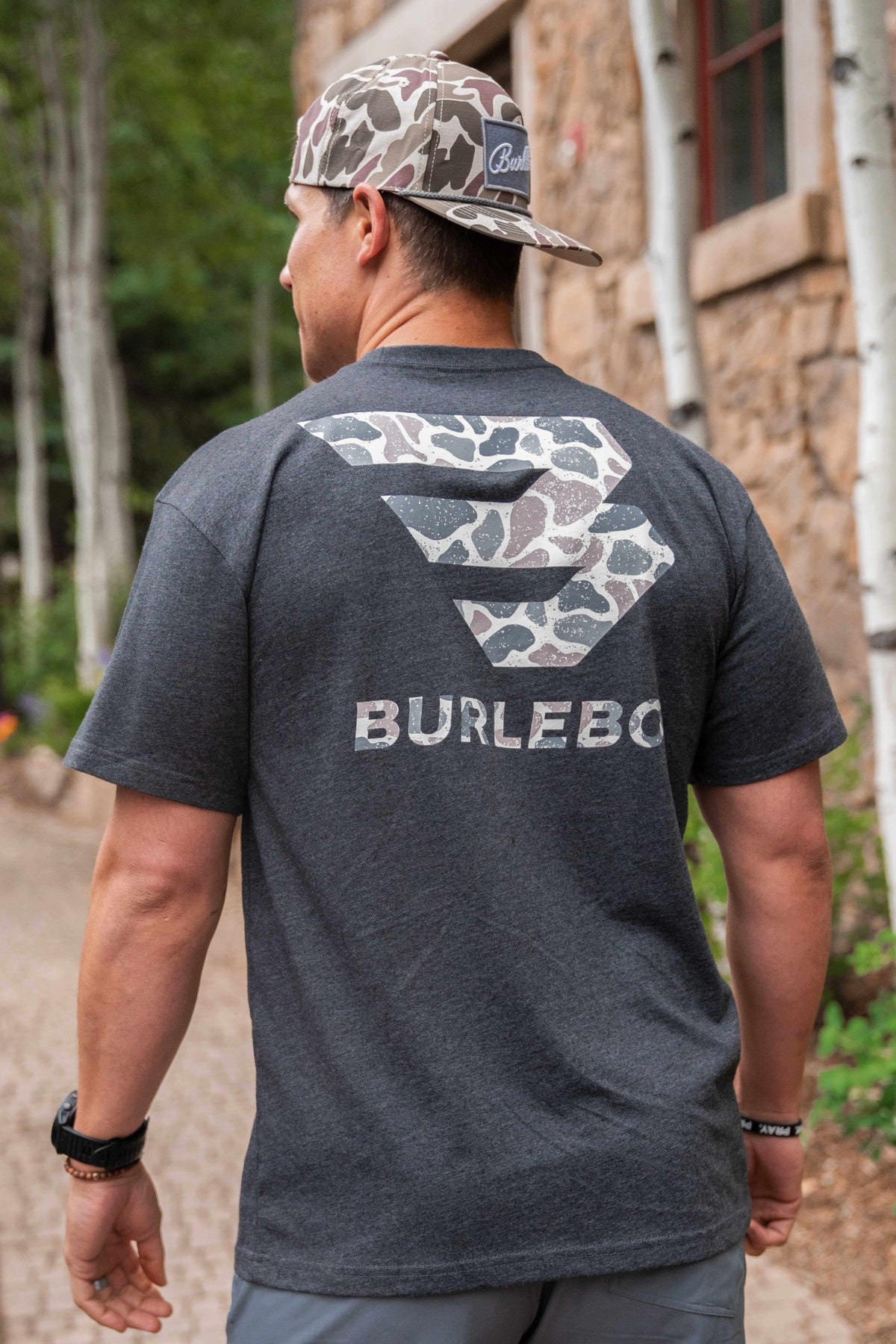 Men's Burlebo Classic Deer Camo Signature Logo Short Sleeve Tee- Heather Black