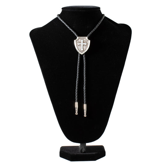 Double S Bolo Tie- Cross Shield