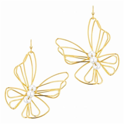 Gold Wired Butterfly with Pearls 1.5" Earring