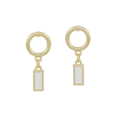 Gold Open Small Circle Stud with White Crystal Charm .5" Earring