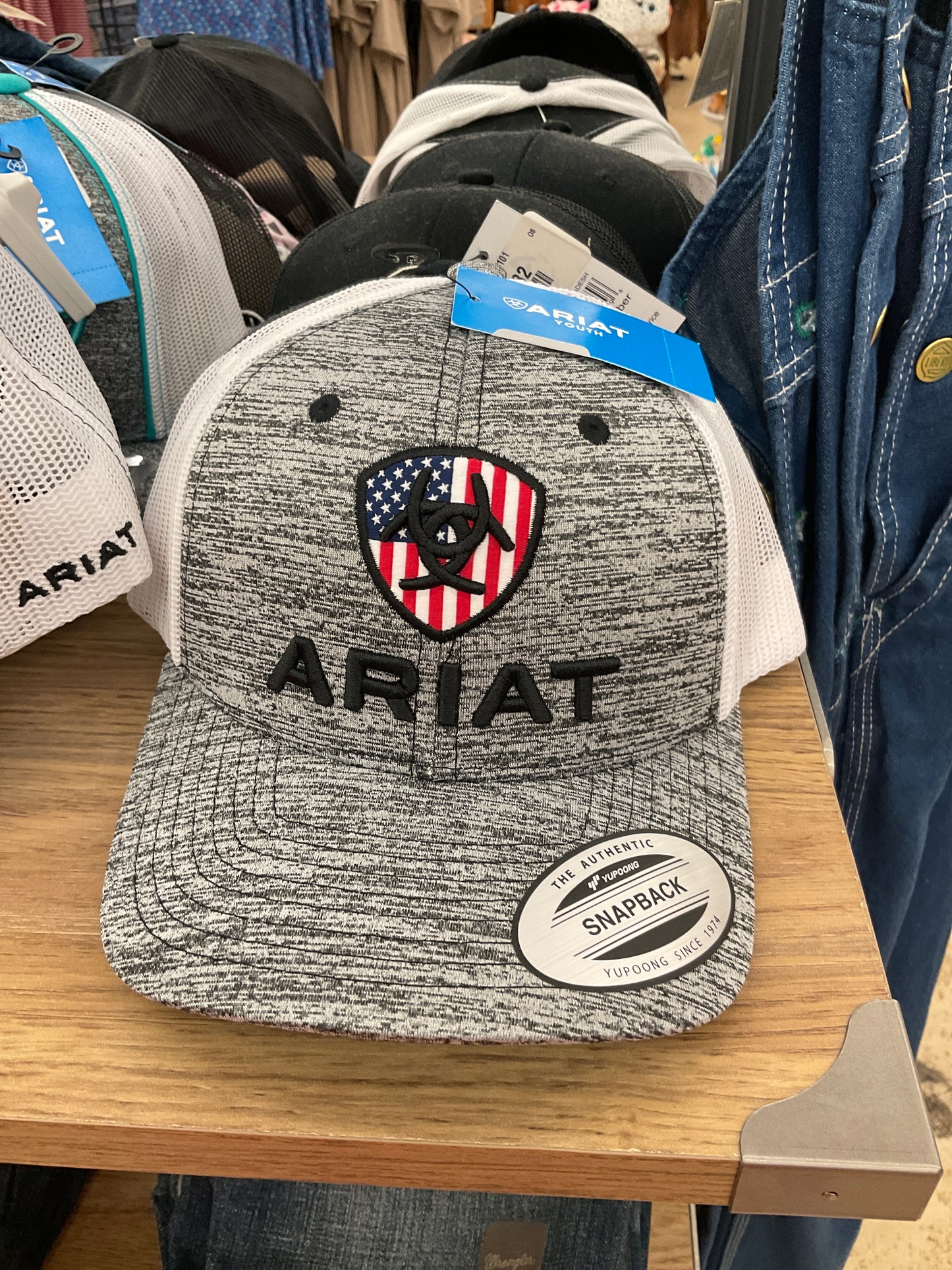 Ariat Youth Grey & White US Flag Patch Snapback Hat