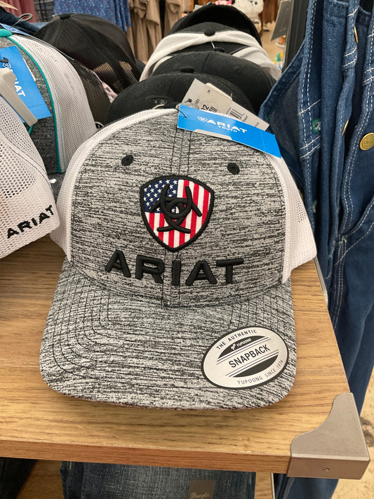Ariat Youth Grey & White US Flag Patch Snapback Hat